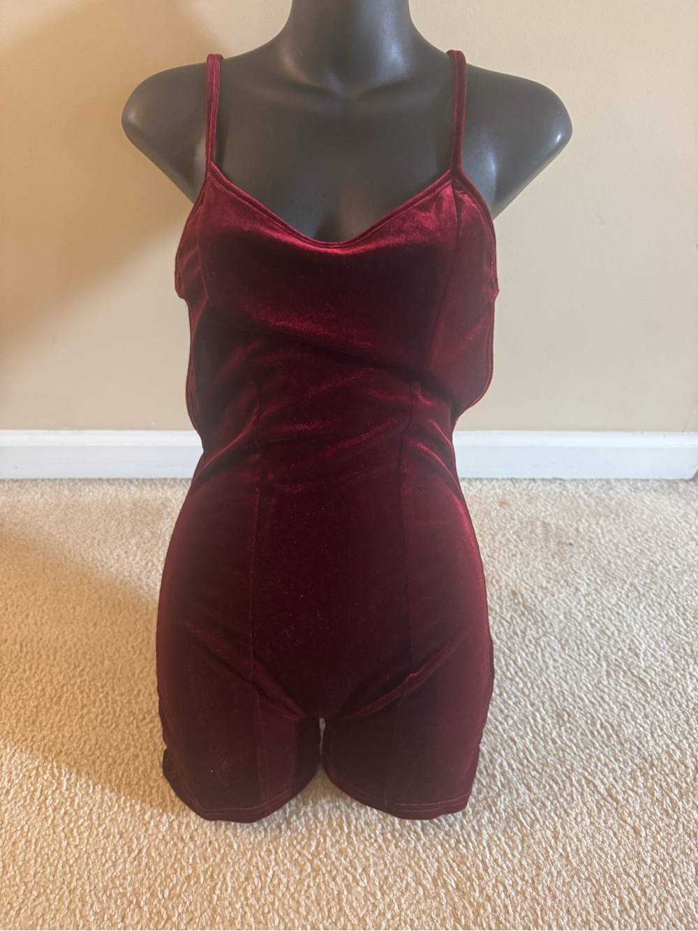 SHEIN Burgundy Velvet Cami Romper